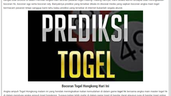 Prediksi Togel Jitu Hari Ini